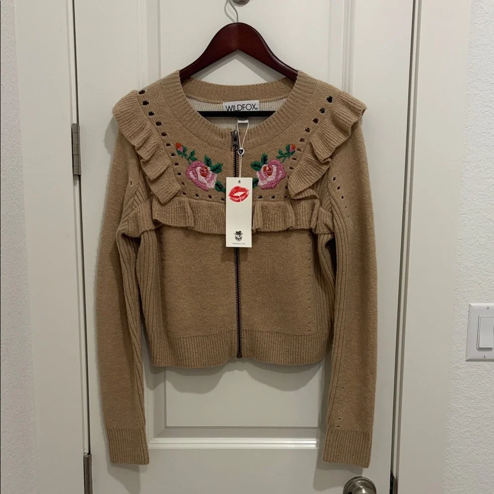 Wildfox Beige Floral Embroidered Cardigan - Picture 1 of 3